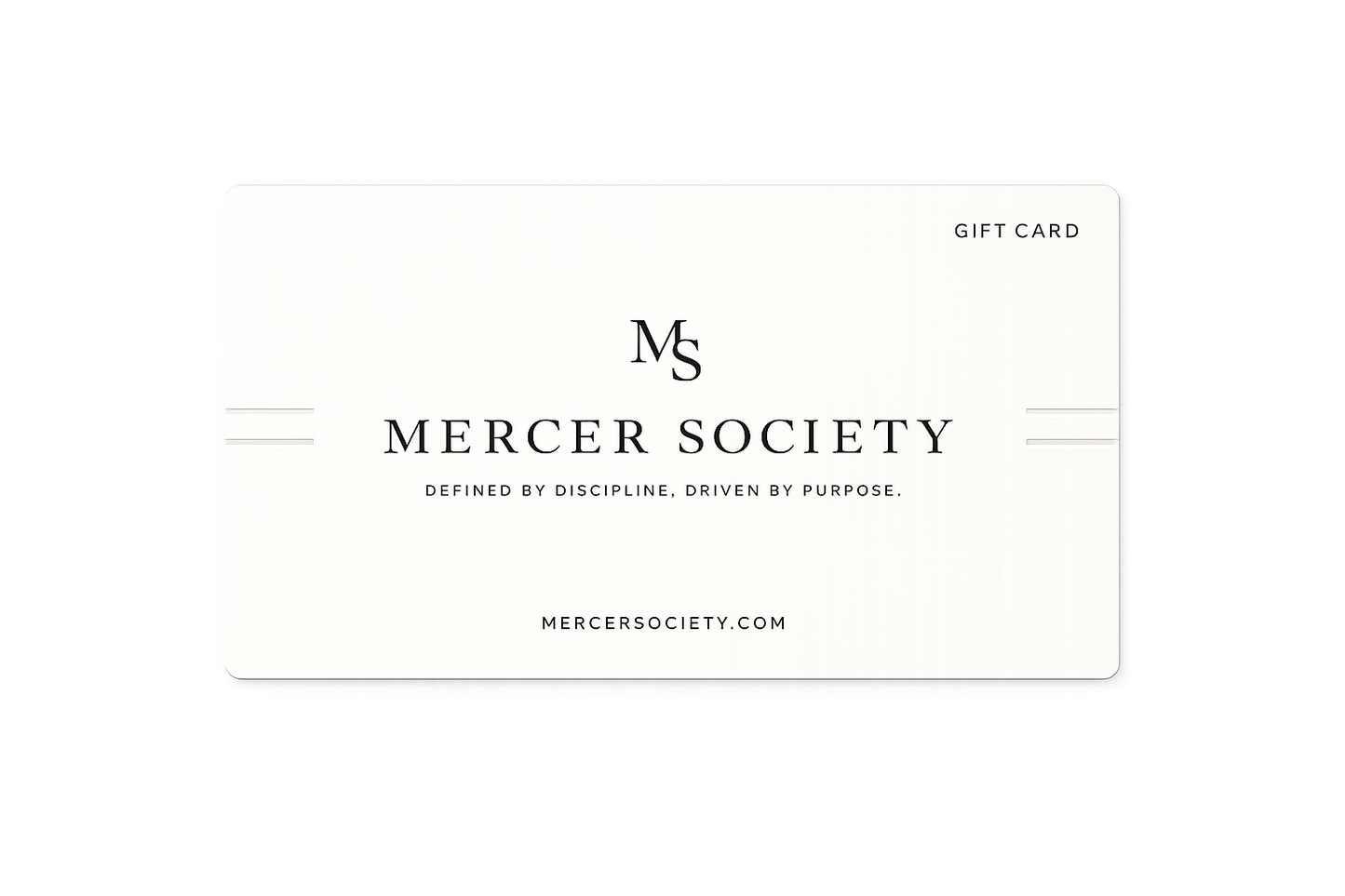 Gift card from Mercer Society featuring elegant design and branding, ideal for gifting or personal use.
