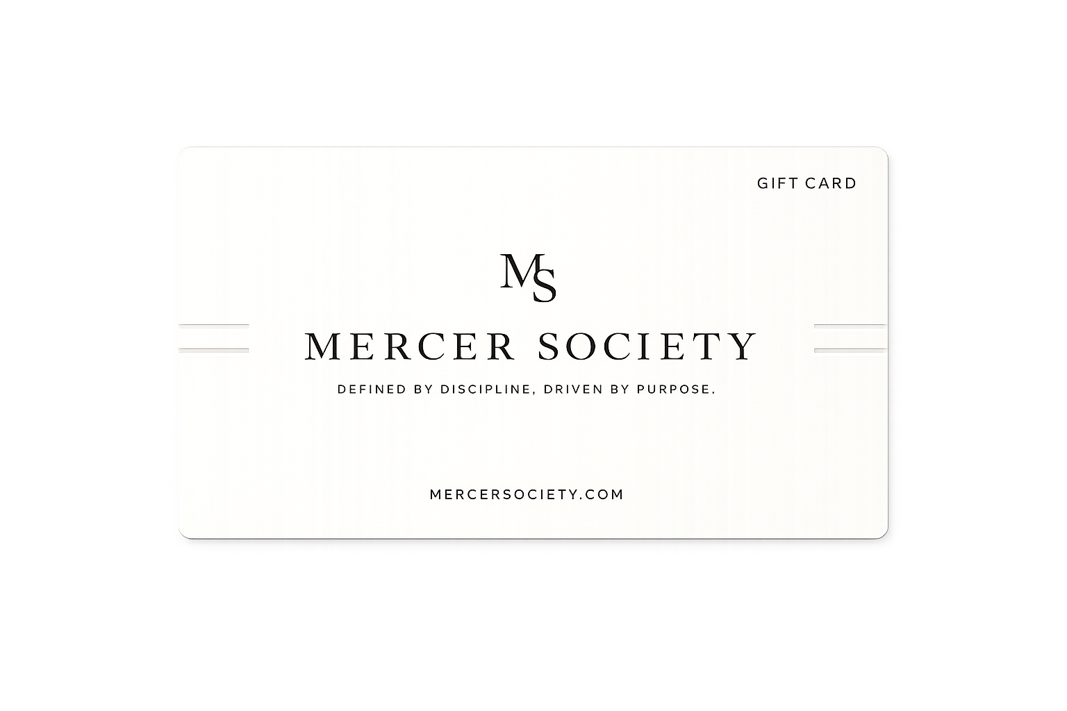 Gift card from Mercer Society featuring elegant design and branding, ideal for gifting or personal use.