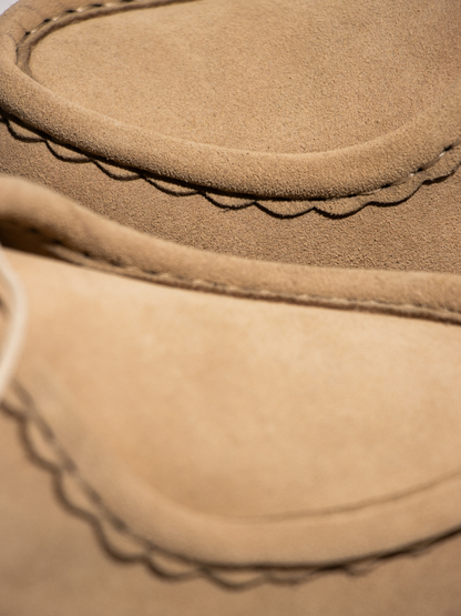Beige Mercer Society Lug Moc Derby shoe in EU38/UK5.5/US6, featuring a moccasin-style design and durable lug sole.