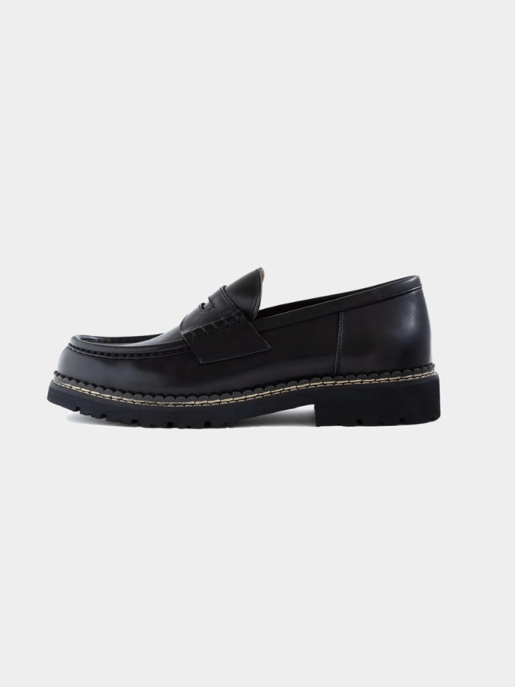 Black Mercer Society Atlas Loafer in EU 38 / UK 5.5 / US 6, stylish leather slip-on shoe with detailed stitching.