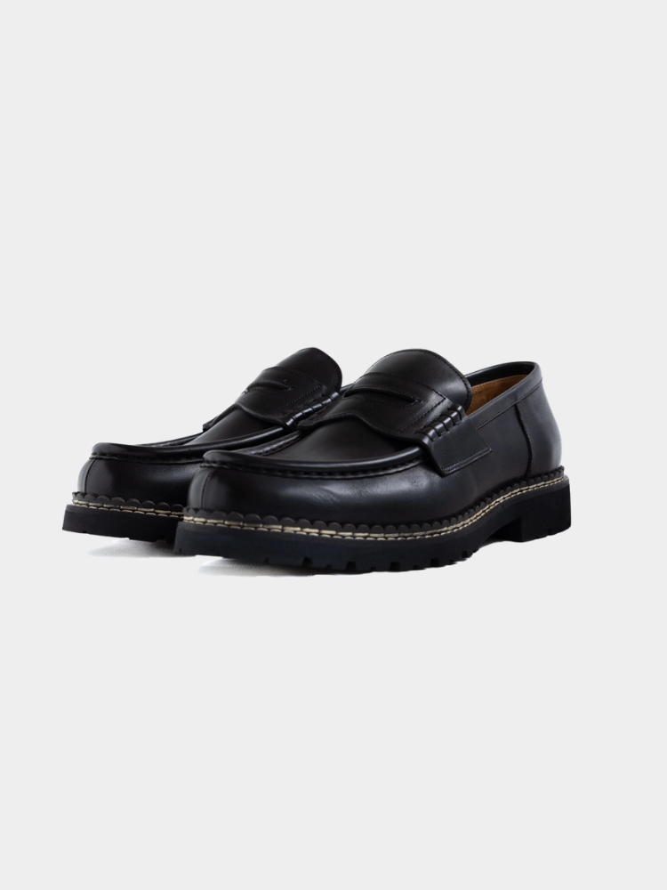 Black Mercer Society Atlas Loafer in EU38/UK5.5/US6, showing the classic slip-on design with smooth leather finish.