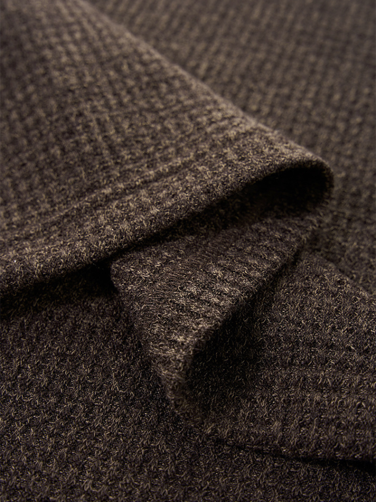 Mercer Society Alpine Rib Knit in brown, close-up of soft, textured knit fabric perfect for cozy winter wear.
