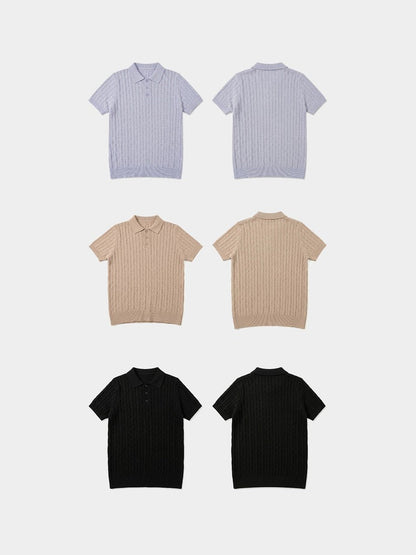 Mercer Society Cove Polo in Lilac, men's casual short-sleeve polo shirt with collar and buttons, front view.