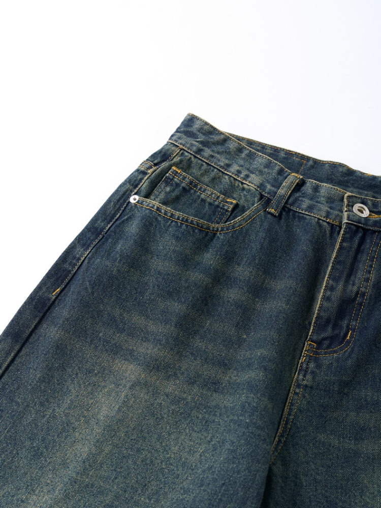 Mercer Society Fathom Jeans shown in dark wash denim with classic five-pocket style and slim fit cut.
