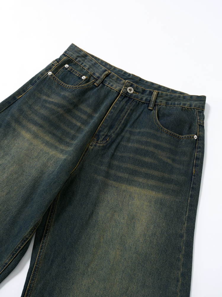 Mercer Society Hull Jeans in dark wash denim, showing classic five-pocket style with belt loops and stitching detail.